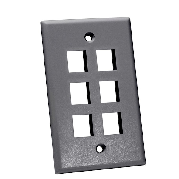 Quest Technology International Keystone Wall Plate, Single-Gang - 6 Ports, Gray NFP-1060 - main